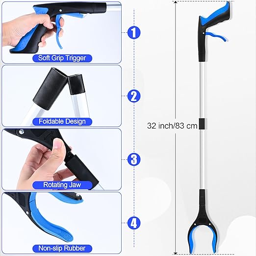 6 Pack 32 Inch Commercial Trash Grabber for Elderly Assist, Heavy Duty Lightweight Reacher with Ergonomic Handle & Non-Slip Grip, Multi-Use Outdoor Home Garden Cleanup Mobility Aid Tool (6, Colorful)