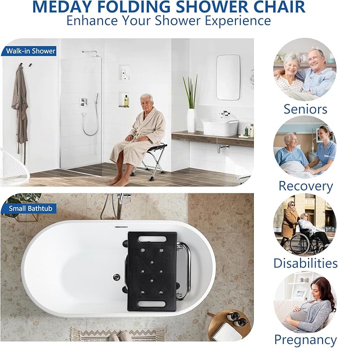 17.5" Folding Shower Chair Seat, Small Shower Chair for Inside Shower, Portable Travel Shower Stool (Black)
