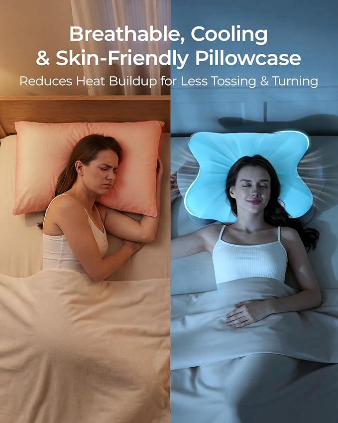 Cervical Neck Pillow for Neck Pain Relief, Ergonomic Contour Memory Foam Pillow with Cooling Pillowcase, Orthopedic Support Pillows for Side Back Stomach Sleepers, Gray