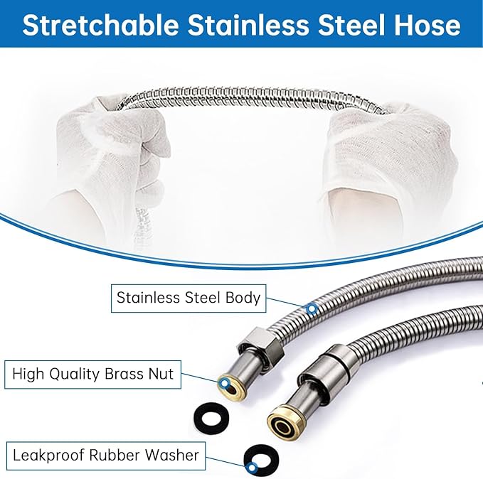 G-Promise Solid Metal Brushed Nickel Handheld Shower Head with Extra Long Stainless Steel Hose & Water Saving On/Off Pause Valve, Modern Style, 1 Setting