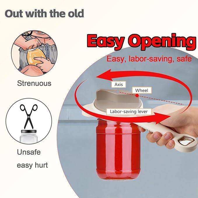 Jar Opener for Seniors, 4 in 1 Multi-Purpose Jar Opener, Adjustable Stainless Steel Lid Remover for Seniors & Arthritis Sufferers, Fits Kitchen Jars, Bottles &Cans, Home Kitchen Helper
