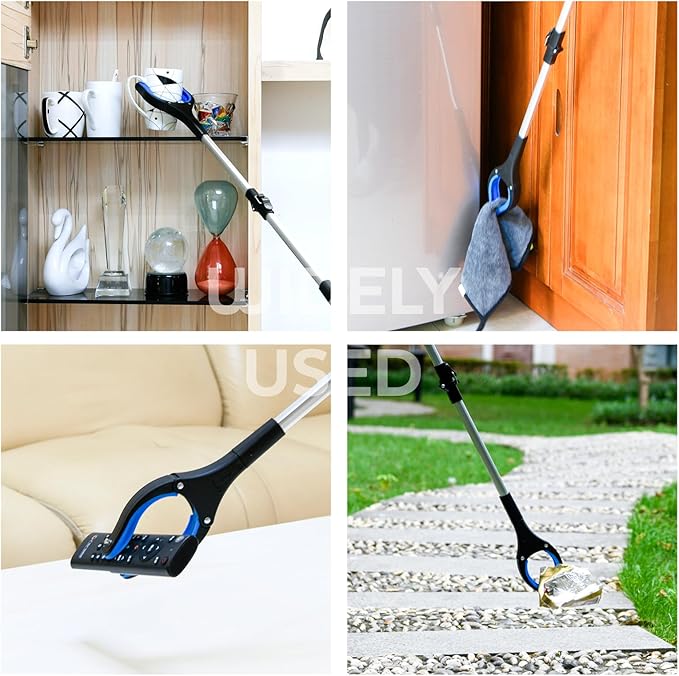 32" Grabber Reacher Tool, 2-Pack Foldable Reacher Grabber Pickup Tool with Buckle and Rope and with 360° Rotating Jaw & Magnet, Lightweight Grabbers for Seniors Heavy Duty(Blue)