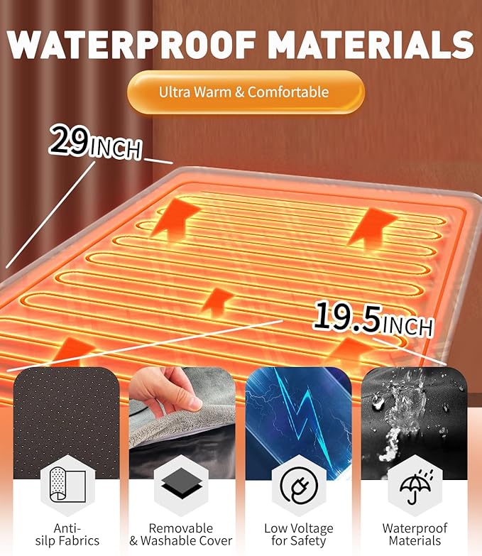 Pressure Activated Pet Heating Pad 29 x 20,Gravity Sensing,Automatic or Manual Mode,Heated Dog Bed with Timer,Adjustable Temperature,Chew Resistant Cord,Waterproof & Washable Heated Pet Bed Mat