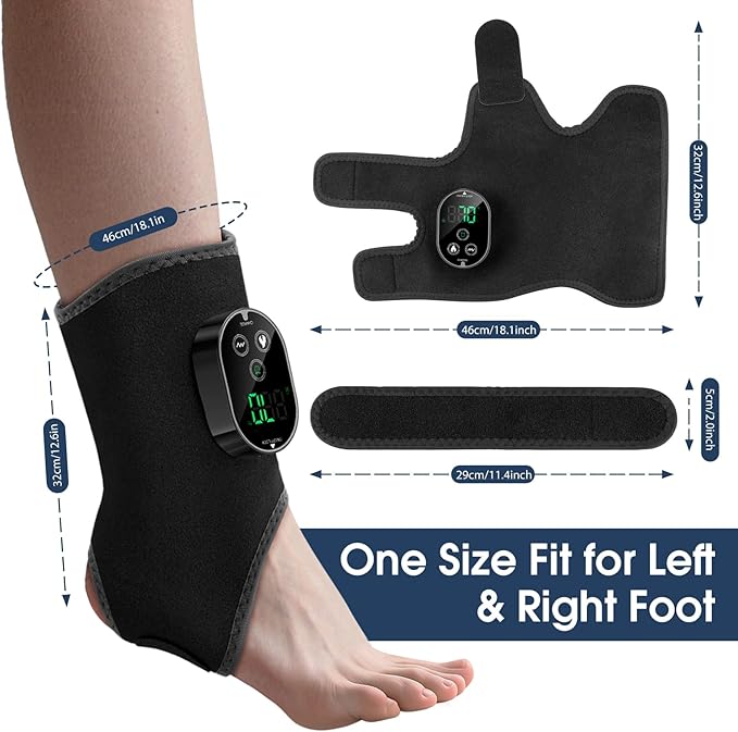 Foot Massager for Neuropathy, Ankle Massager for Pain Relief, Heated Ankle Wrap Heating Pad with Massage for Circulation Black