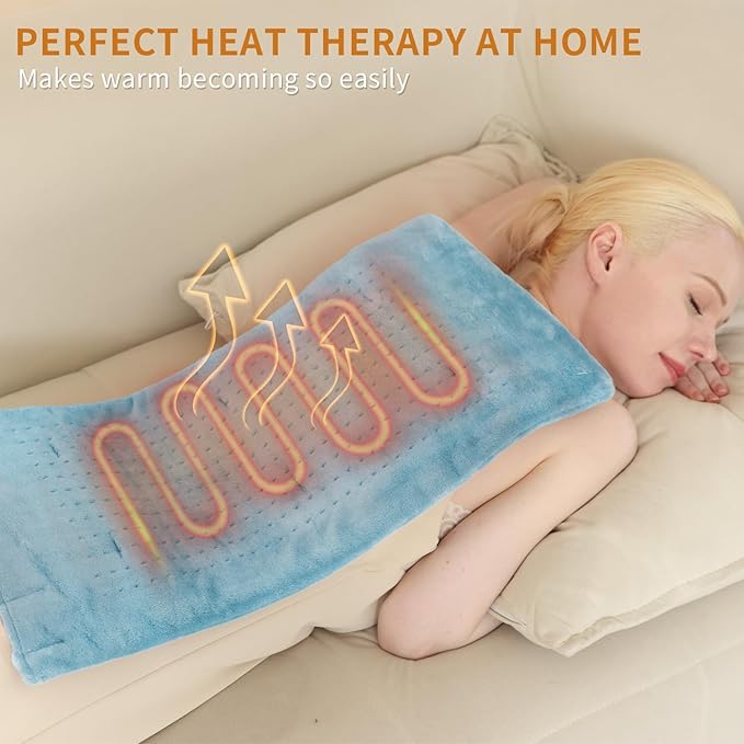 SAROO Heating Pad for Back Pain Relief,Massaging Weighted Heating Pads for Neck, Shoulder,Cramp,Portable Heated Pad with 3 Heat Settings & 6 Massage,18 Relaxing Combinations,Auto Off,12"*24",Sky Blue