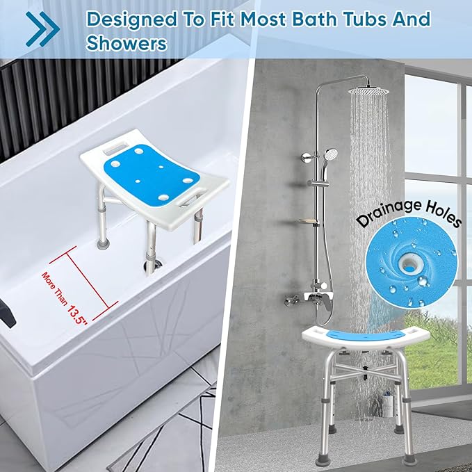 Bcareself Shower Stool Heavy Duty Shower Chair for Inside Shower Narrow Bathtub Shower Saet Height Adjustable Tool-Less Assembly for Elderly Seniors Disabled Handicap Pregnant Weight Capacity 500lb
