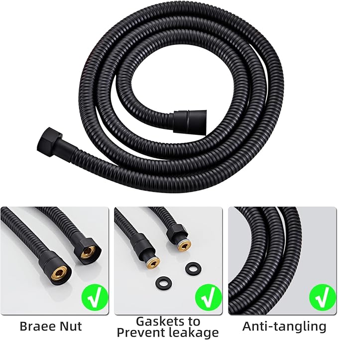 Bathroom Square Matte Black Solid Brass Hand Held Shower Head With Wall Connector and Hose System Wall Mount Handheld Showerheads Set