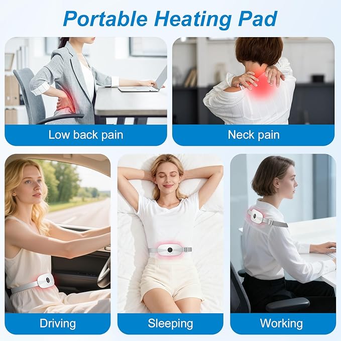 Portable Cordless Heating Pad, 5s Fast Heating, 3 Heat Levels and 3 Massage Modes, Menstrual Heating Pads for Women and Girls (White)