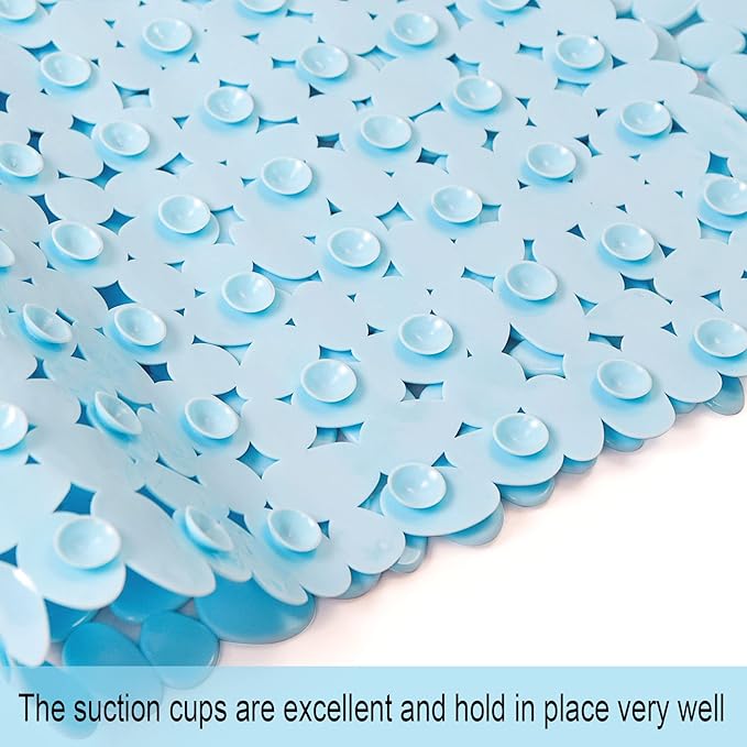 SONGZIMING Bathtub Mat Non Slip Pebble Bath Shower Mat with Drain Holes, Suction Cups Mat for Tub 16" W x 35" L, Blue
