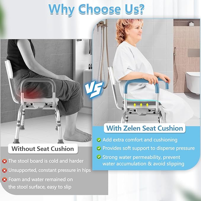 Shower Seat Cushion for Inside Shower, Shower Chair Cushion Bath Seat Mat for Seniors, Padded Shower Transfer Bench Pillow Bath Chair Pad for Elderly, Bathtub Seat Cushion, 4D Mesh Pad with Hook