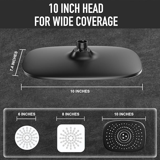Veken Rain Shower Head with Handheld, High Pressure Rainfall Showerhead Combo with 5 Handheld Water Spray Modes for Bathroom Accessories, Home Decor, Detachable Dual Shower Heads, Matte Black, 10 Inch