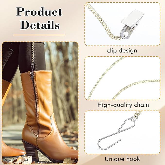 Zipper Pulls for Dresses and Boots, Zipper Helper for Clothing Assistant Aid Tool with Hook and Clip Aid Puller by Yourself (Gold)