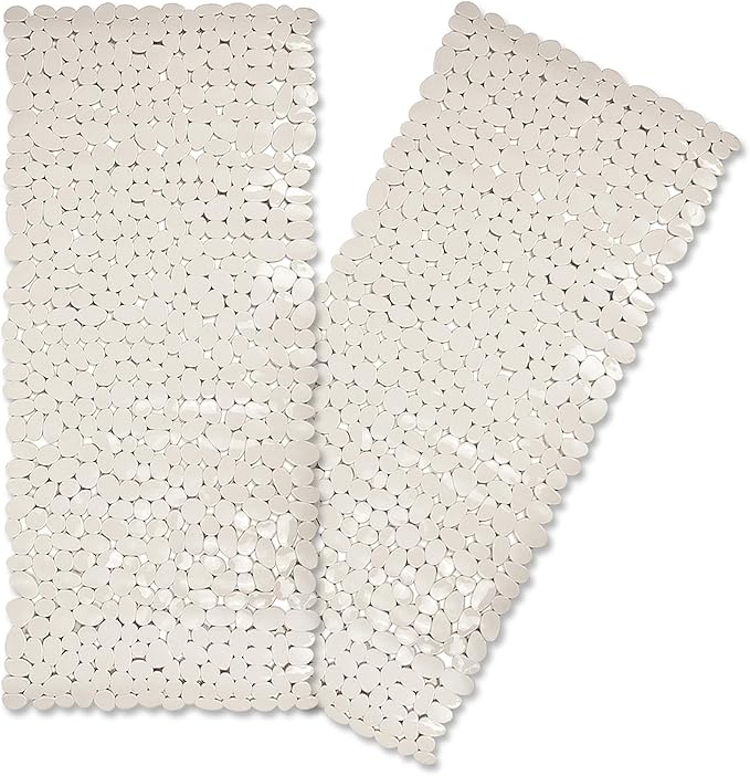 Bathtub Mat Non Slip 2 Pack, 35 x 16 Inches Pebble Shower Mat with Suction Cups and Drain Holes, Bath Mat for Shower,Bathroom tub (Beige)