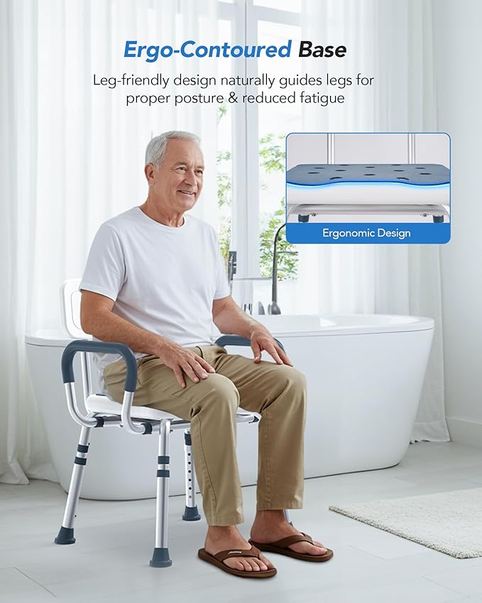 Adjustable Shower Chair for Seniors with Arms and Back, Height Adjustable Bath Seat for Elderly and Disabled, Non-Slip Shower Seat for Inside Shower, HSA/FSA Eligible Bath Chair for Bathtub
