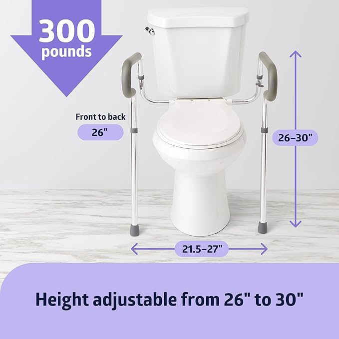 Medline Guardian Toilet Safety Rail - Adjustable Height, Robust & Reliable, Ideal for Medical Patients, Hospitals, Nursing Homes