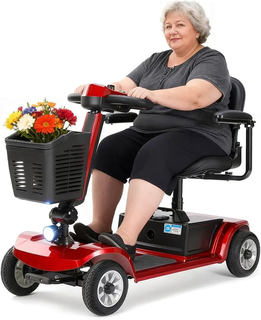 4 Wheel Mobility Scooter for Seniors & Adults Easy to Use Operate and Foldable ,Heavy Duty 418 LBS, 12.4 Mile Range, Tight Turning Radius
