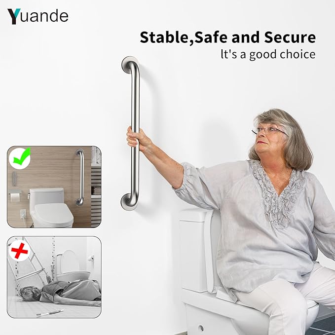 4 Pack 24 Inch Shower Grab Bars, YuanDe Brushed Nickel Stainless Steel Bathroom Wall Grab Bar Handle, Shower Balance Bar, Safety Hand Rail Support, Handicap Elderly Senior Bath Grab Handle(1.25" Tube)
