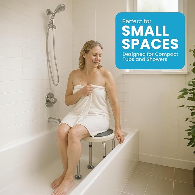 Swivel Shower Stool for Inside Shower – 360° Rotating Bath Chair for Seniors, Adults & Elderly, Adjustable Height Shower Seat with Non-Slip Feet, Aluminum Frame, Safe Round Stool for Daily Use