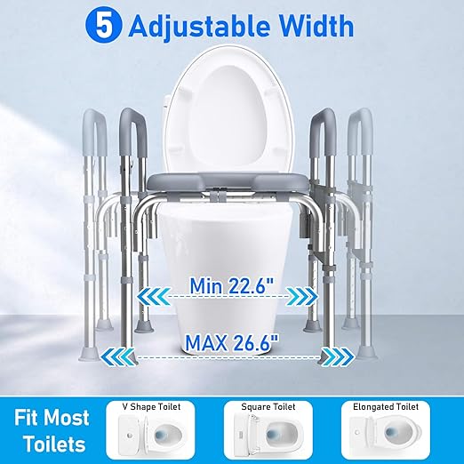 Raised Toilet Seat with Handles,Adjustable Height & Width 400lb Capacity Toilet Seat Risers,Secure Support for Seniors, Bariatric & Disabled,Fit Any Toilet for Easy & Independent Use