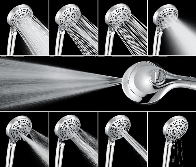 INAVAMZ 2-in-1 Shower Heads with Handheld 2.5GPM: 10” Rain Shower Head & Hand Held Shower Head, 9 Spray Settings Detachable Shower Head with ON/OFF Switch and 15-Stage Filter