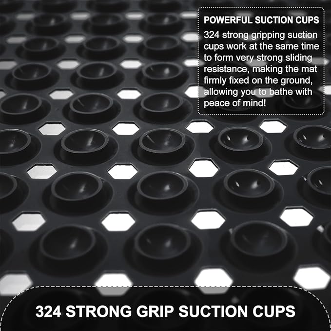 TEESHLY Bath Mat for Tub & Shower, Non Slip Soft Bathmat with Suction Cups & Drain Holes, Machine Washable Bathtub Floor Liner Mats for Bathroom, 35x16 Inch, Black