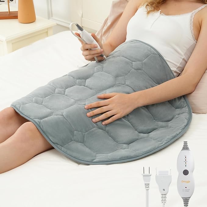 Drewin Weighted Heating Blanket 5lbs for Relax and Calm, 24" x 29" Portable Electric Pads for Knee Shoulder Versatile Use, Warm Lap Blanket with 4 Heating Levels 2 Hours Timer Auto Off, Grey