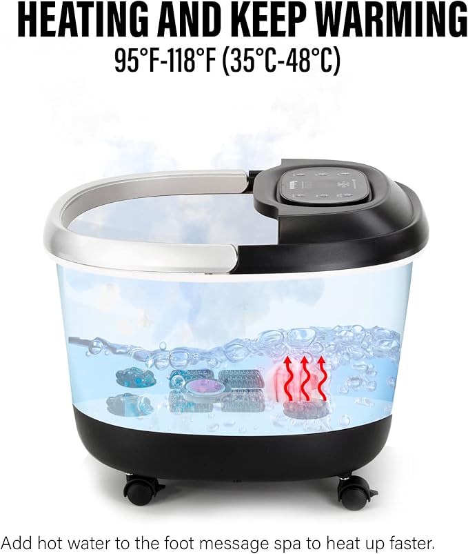 Luxury All in One Foot Spa & Pump - Motorized and Heated Massager - Enjoy The Same Foot Spa at Home Heat, Bubble Jets, Pedicure Stone, Motorized Massage Roller to Relieve Feet Stress