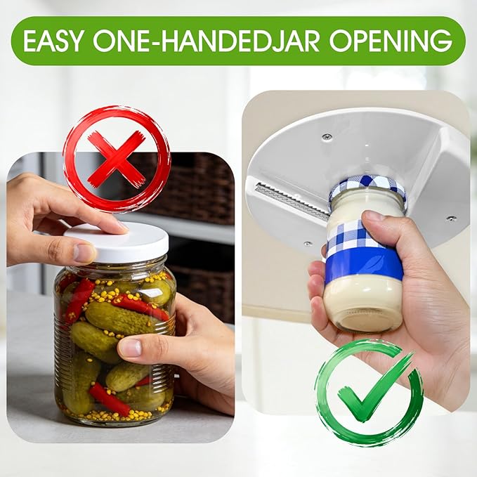 Under Cabinet Jar Opener for Seniors with Arthritis, Heavy Duty Lid Opener for Weak Hands, Effortless Bottle & Can Opener, Space Saving Design, Kitchen Gadget