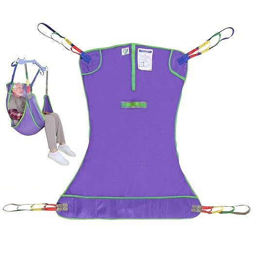 EZ Assistive Full Body Patient Lift Sling for Bed, Shower, Chair Transfer- Ideal for Elderly, Senior, Disabled, Quick-Drying Mesh Fabric, Supports Up to 500lbs (Purple, Large)