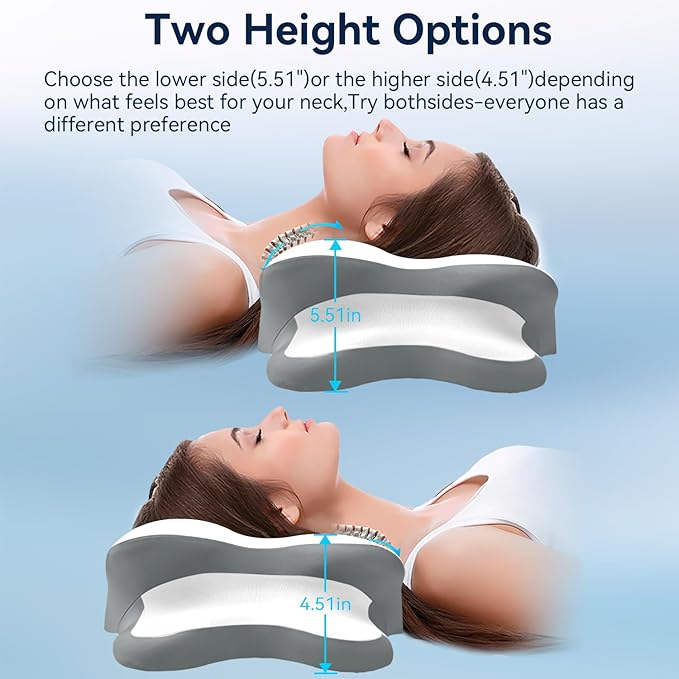 Sleep Apnea Pillow with Neck Pain & Snoring Relief -Orthopedic Cervical Pillow, Ergonomic Contour Memory Foam for Side, Back,Stomach Sleepers, Medium Firm (White,Queen Size)