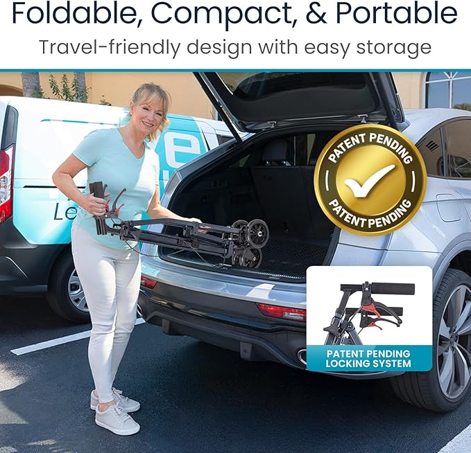 Vive Mobility Lightweight Walker for Seniors - Narrow, Folding Walker w/Wheels for Small & Tight Spaces - Light Weight for Balance, Compact Doorways, Foldable - Portable & Collapsible for Travel