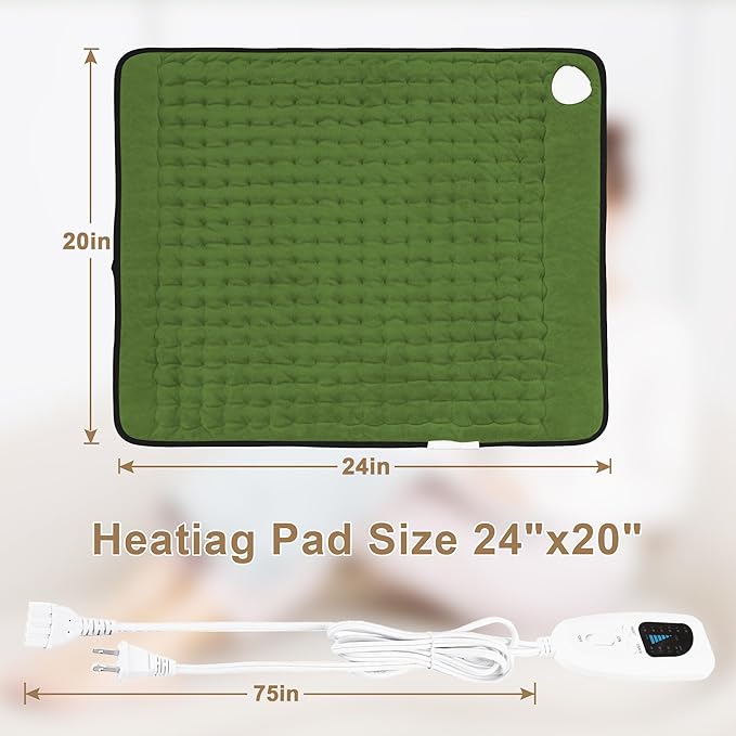 Deepsoon Heating Pad,Electric Heating Pads for Back,Neck,Moist Heating Pad for Abdomen Shoulder Knee Legs,Dry/Moist Heat&Auto Shut Off,Mother's Day Birthday for Men and Women,Green Black,24x20 Inch