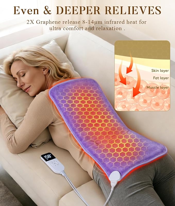 Extra Hot Heating Pad for Cramps: Luxury Plush and 2X Graphene Electric Heating Pad for Back Period Cramps - Gentle Deep Relief for Women While Reading Watching TV - Max 158℉ 2H Auto Off