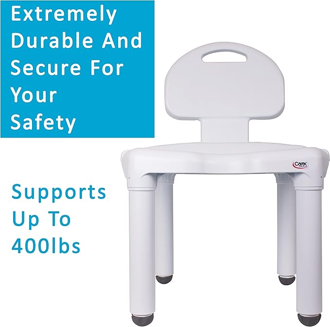 Carex Bath Seat And Shower Chair with Backrest for Seniors, Bath Chair For Elderly, Disabled, Handicap, and Injured Persons, Supports Up To 400lbs, Shower Seat For Inside Shower, Made in USA