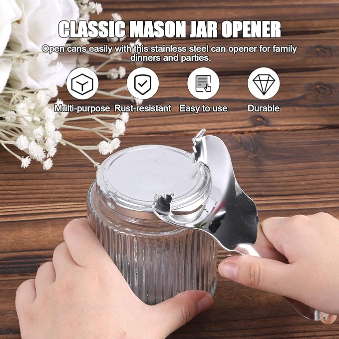 4pcs Mason Jar Opener, Multifunctional Jar Lid Opener Manual Handheld Top Remover Stainless Steel Bottle Opening Tool for Canning Lids, No Lid Dents or Damage
