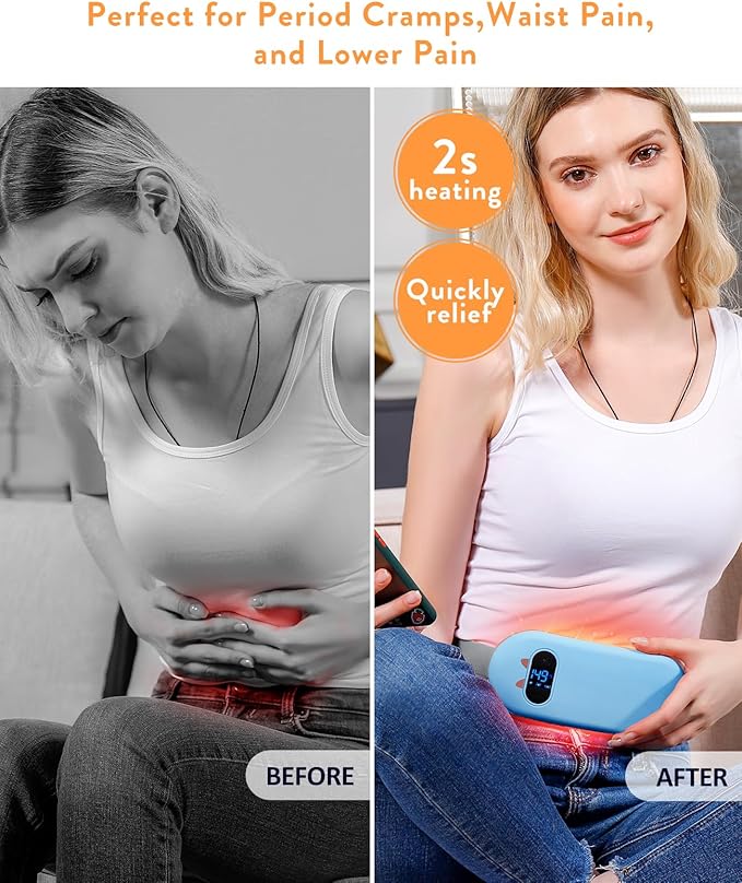 Portable Heating Pad for Period Cramps: Cordless Menstrual Heating Pad with 6 Heat Levels and 6 Massage Modes, 3s Fast Heating Gift for Women and Girl(Blue)
