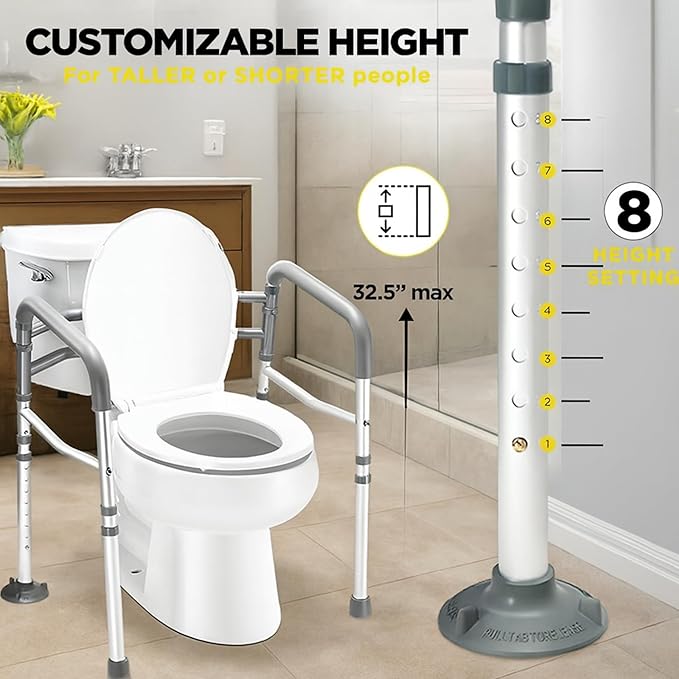 Adjustable Toilet Safety Handle – Fully Adjustable Height & Width Rail for Toilets – Strong Support Up to 300 lb – Easy Tool‑Free Installation – Ideal for Seniors, Pregnant & Mobility‑Challenged