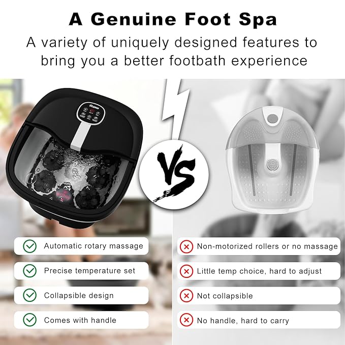 HOSPAN Collapsible Foot Spa Electric Rotary Massage, Foot Bath with Heat, Bubble, Remote, and 24 Motorized Shiatsu Massage Balls. Pedicure Foot Spa for Feet Stress Relief