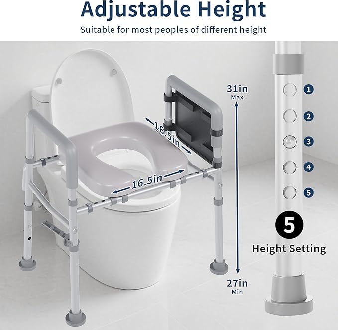 Raised Toilet Seat with Handles, Toilet Seat Riser for SeniorsAdjustable Height & Width, 450lb Raised Toilet Seat with Handles for Elderly, Handicap, Elevated, Pregnant, Fit Any Toilet