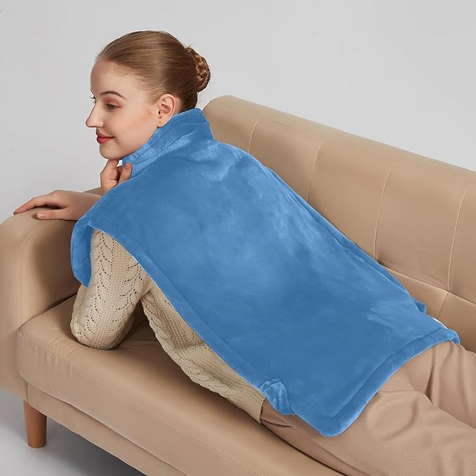 26" x 35" Flannel Neck&Shoulder&Back Heating Pad with 12 Temperature Settings& Countdown timer,Pain Relief for Back/Neck/Shoulders/Menstrual Pain, Christmas Gifts for Women Men Mom Dad(Light Blue)