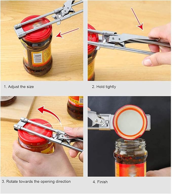 Jar Opener for Weak Hands, Adjustable Stainless Steel Can Opener, Jar Gripper Tight Lid Opener, Kitchen Gadgets, Easy Jar Opener for the Elderly and Children (1Pcs)