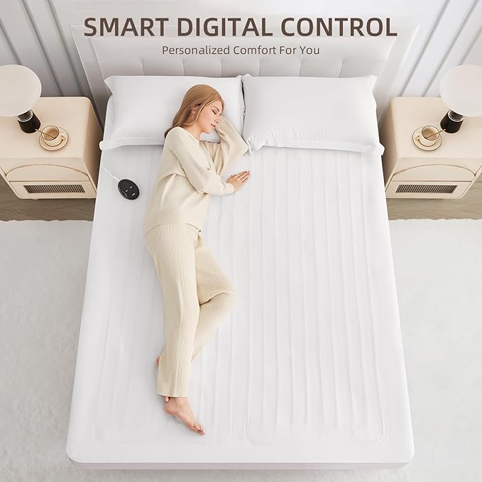 Bwarm Electric Heated Mattress Pad Full Size, 54" x 75", Bed Warmer, 9 Heat Settings, 1-12 Hours Auto Off, Deep Pocket, Fast Heating, Machine Washable, Soft and Cozy