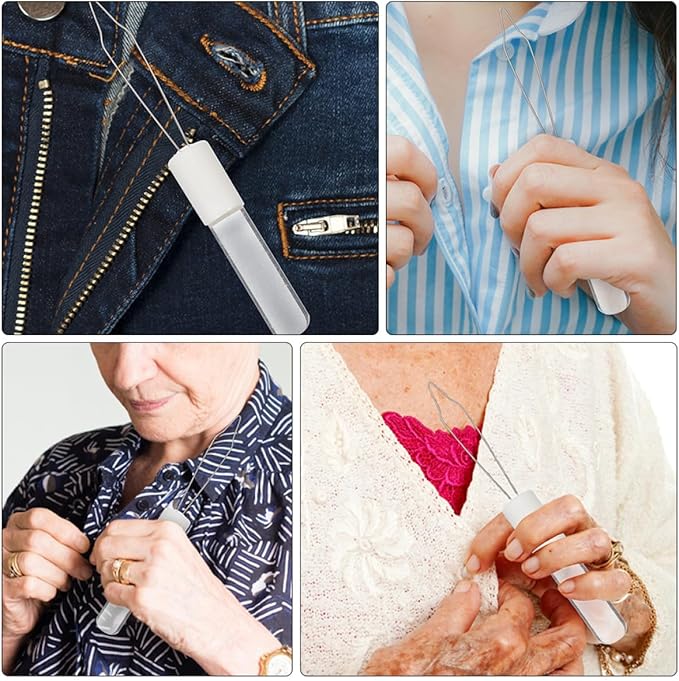 UPKOCH 2pcs Button Hook Dressing Aid Tool for Home Use, Manual Button Pulling Helper with Foldable Handle, Convenient Assist Tool for Shirt and Clothing Buttoning