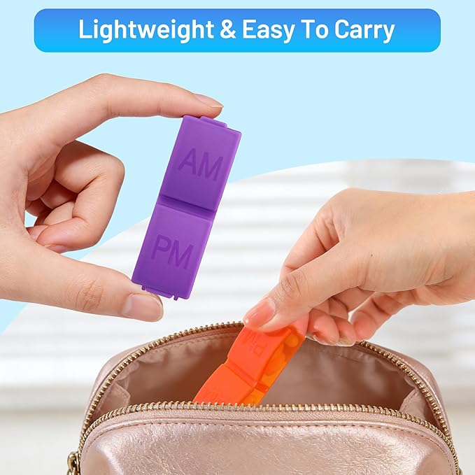 CAidRE Ultra-Compact Monthly Pill Organizer AM PM, 31 Day Pill Box 2 Times a Day for Small Pills, Portable Travel Vitamin Case with Detachable Daily Compartments, DIY Number Labels, Frosted Matte