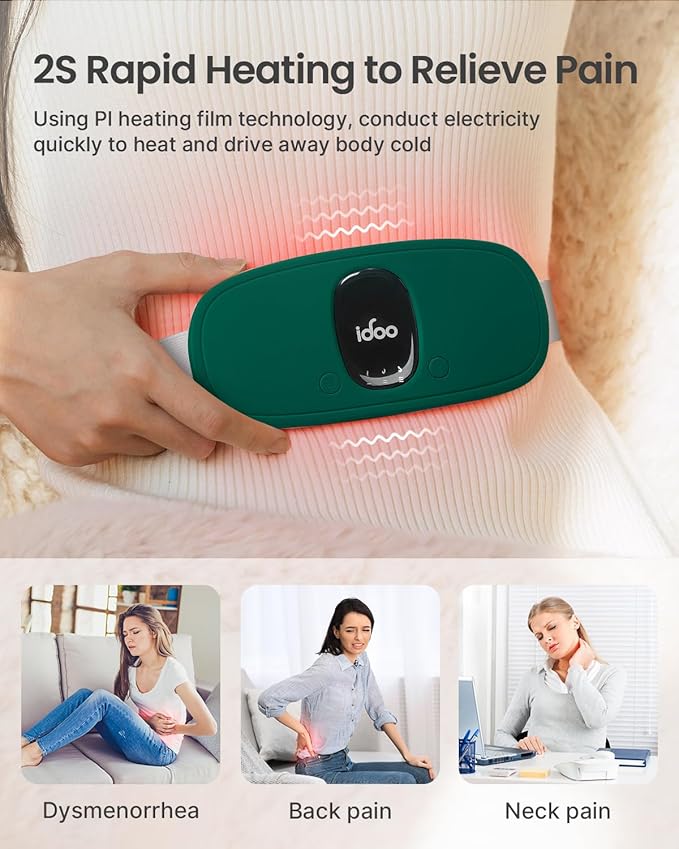 iDOO Travel Heating Pad, FSA Eligible Item, Portable Heating Pad for Period Cramps with 3 Heat Levels and 3 Massage Modes, Menstrual Heating Pads for Women, Gifts for Girlfriend Mom Wife Women (Green)