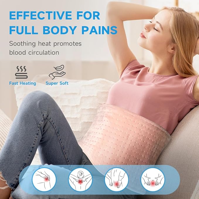 GOTCOZY Heating Pad for Back Pain Relief & Cramps,Electric Heating Pads for Neck and Shoulders with 2H-Auto Shut Off and 5 Heat Settings,Gifts for Mom Men 12''X24''(Rose)