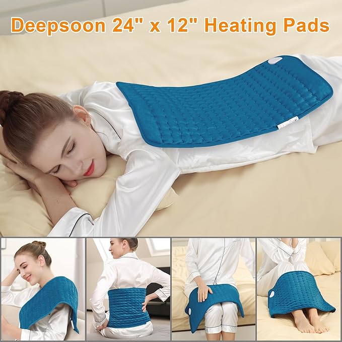 Deepsoon Heating Pad,Electric Heating Pads for Back,Neck,Moist Heating Pad for Abdomen Shoulder Knee Legs,Dry/Moist Heat&Auto Shut Off,Mother's Day Birthday for Men and Women,Blue,24x12 Inch