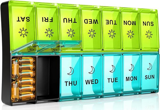 Mossime XL Large Daily Pill Organizer 2 Times a Day, Extra 7 Day Pill Box Am Pm, Weekly Day Night Vitamin Holder, Medicine Organizer, Big Pill Container, Medication Dispenser 14 Compartments