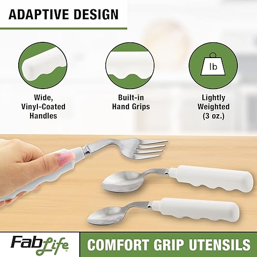 FabLife Comfort Grip 3oz Right Handed Soup Spoon Adaptive Utensils, Daily Living Aid for Individuals with Weak Grip
