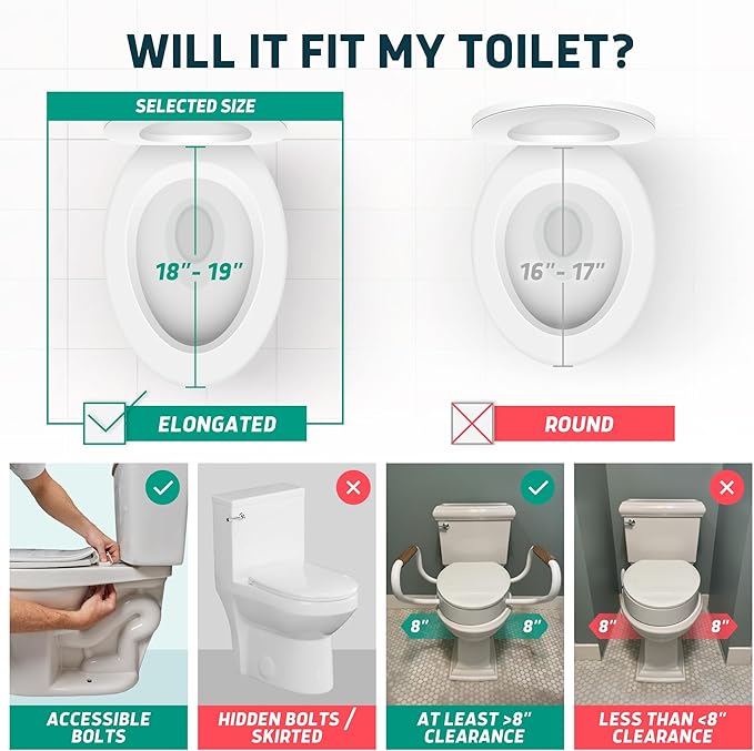 Lunderg Raised Toilet Seat with Handles - Elongated - Easy to Install Toilet Seat Risers for Seniors - Adds 3 Inches & Works like the one you’ve always used - Elegant design - No Hospital Vibe